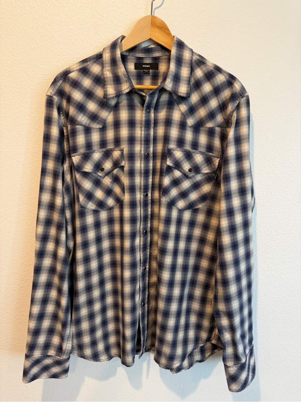 Diesel Men's Blue & White Plaid Shirt Jacket